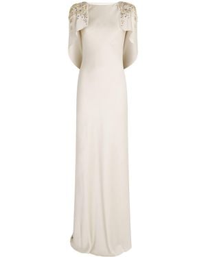 Jenny Packham Satin Ophelia Cape Gown - White