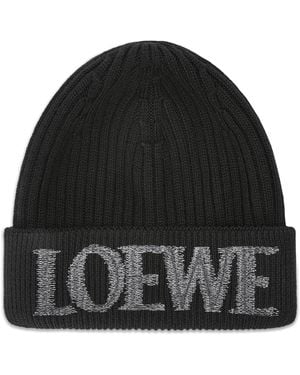Loewe Wool Embroidered-Logo Beanie - Black