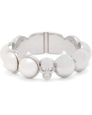 McQueen Faux Pearl And Skull Ring - Grey