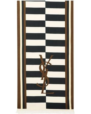 Saint Laurent Organic Silk Logo Scarf - Black