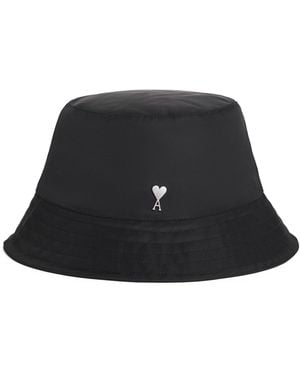 Ami Paris Cotton Logo Embroidered Bucket Hat - Black