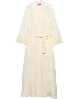 MAX&Co. Satin Floral Belted Coat - Natural