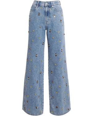 Veronica Beard Embellished Kasey Mid-Rise Wide-Leg Jeans - Blue