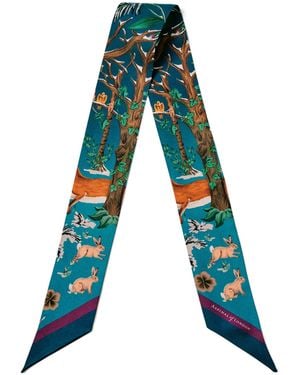 Aspinal of London Skinny Silk Woodland Scarf - Blue