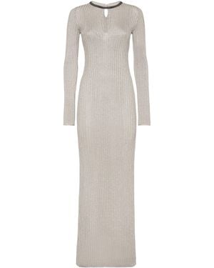 Brunello Cucinelli Sparkling Rib-Knit Dress - White