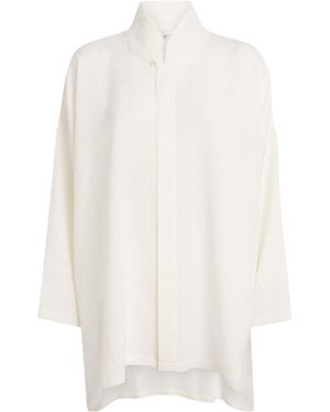 Eskandar Silk Stand-Collar Wide Shirt - White