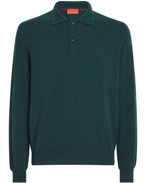 Isaia Cashmere Long-Sleeve Polo Shirt - Green