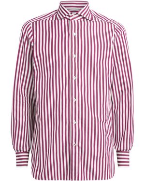 Isaia Cotton Stripe Dress Shirt - Red