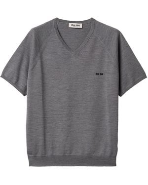 Miu Miu Fleece Wool Logo Sweater - Grey