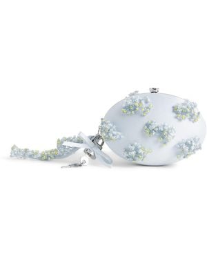 Self-Portrait Satin Embellished Clutch Bag - White