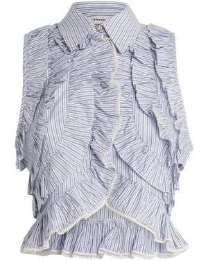 Sandro Cotton Stripe Ruffled Shirt - Blue