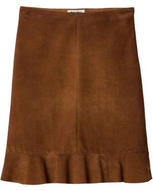 Miu Miu Waxed Suede Midi Skirt - Brown