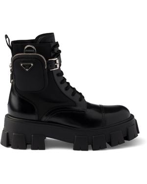 Prada Leather & Re-Nylon Monolith Boots - Black
