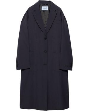 Prada Single-Breasted Light Wool Coat - Blue