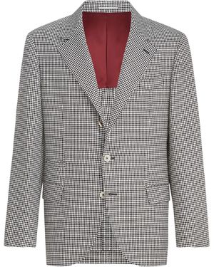 Brunello Cucinelli Virgin Wool-Blend Houndstooth Deconstructed Blazer - Grey