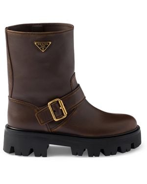 Prada Leather Biker Boots - Brown
