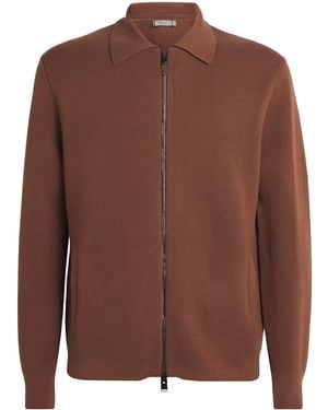 Canali Cotton-Blend Zip-Up Cardigan - Brown
