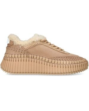 Chloé Leather Nama Runner Shearling Sneakers - Natural