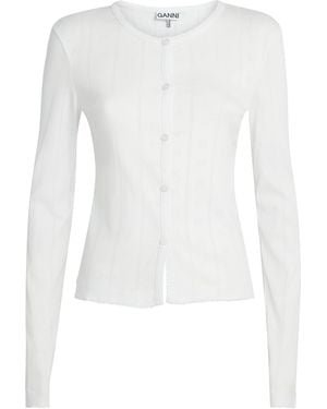 Ganni Organic Cotton Pointelle Cardigan - White