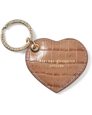 Aspinal of London Small Leather Croc-Embossed Heart Keyring - White