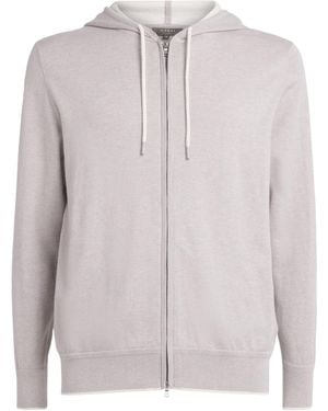 N.Peal Cashmere Cotton-Silk-Cashmere Zip-Up Hoodie - Grey