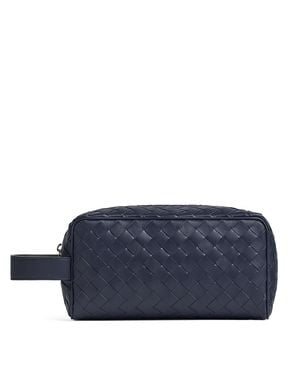 Bottega Veneta Leather Intrecciato Wash Bag - Blue