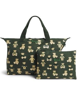 Harrods Henry Bear Packable Overnight Tote Bag - Green