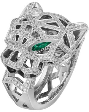 Cartier Diamond And Emerald Panthère De Ring - Metallic