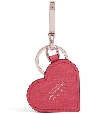 Smythson Panama Leather Heart Keyring - Pink