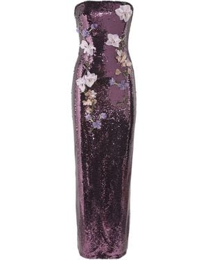 Monique Lhuillier Sequin Floral Column Gown - Purple