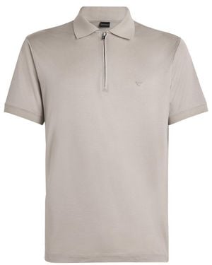 Emporio Armani Cotton Zip-Up Polo Shirt - Grey
