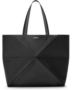 Loewe Large Leather Puzzle Fold Tote Bag - Black
