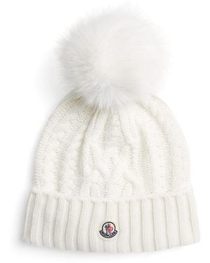 Moncler Virgin Wool-Cashmere Pom-Pom Beanie - White