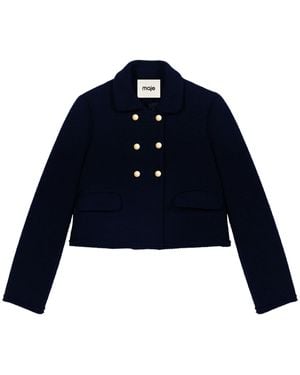 Maje Tweed Cropped Jacket - Blue
