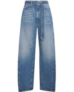 Mother Belted The Spoonful Nerdy High-Rise Barrel Jeans - Blue