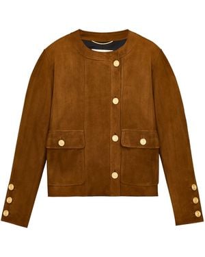 Saint Laurent Suede Cassandre-Button Jacket - Brown