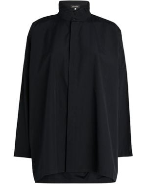 Eskandar Cotton Wide Double Stand-Collar Shirt - Black