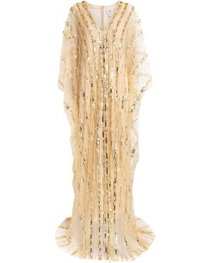 Pamella Roland Tulle Embellished Kaftan Maxi Dress - Natural