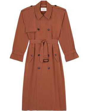 Saint Laurent Cotton-Silk Oversized Trench Coat - Brown
