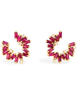 Suzanne Kalan Diamond And Ruby Bold Burst Spiral Hoop Earrings - Red