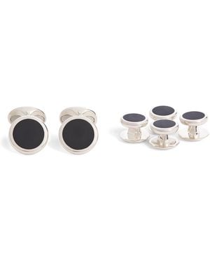 Deakin & Francis Sterling And Onyx Round Cufflinks - White