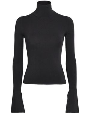 Brandon Maxwell Knitted Funnel-Neck Long-Sleeve Top - Black