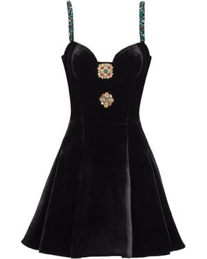 Balmain Embellished Strappy Velvet Dress - Black