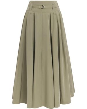 Maje Pleated Belted Midi Skirt - Green