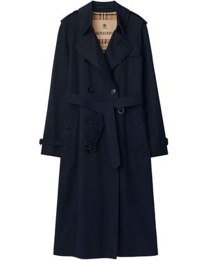 Burberry Gabardine Long Waterloo Heritage Trench Coat - Blue