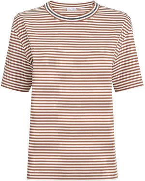 Brunello Cucinelli Cotton Jersey Striped T-Shirt - Brown