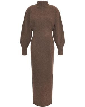 Max Mara Wool-Blend High-Neck Maxi Dress - Brown