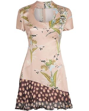 STAUD Silk-Blend Printed Rae Mini Dress - Pink