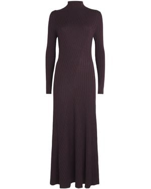 Eleventy Wool-Silk Rib-Knit Maxi Dress - Purple