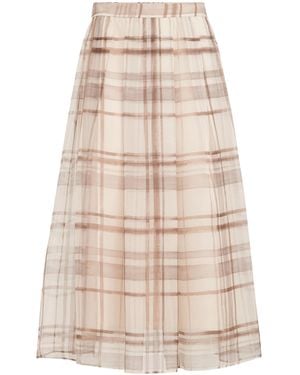 Brunello Cucinelli Silk Checked Midi Skirt - Natural